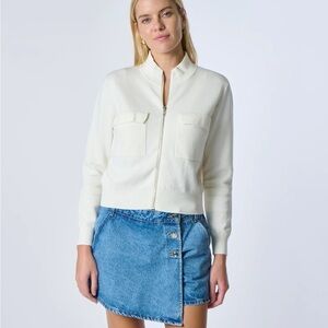 Kokun Cropped Cream Zip-Up Jacket 100% cotton Bomber Spring jacket size medium